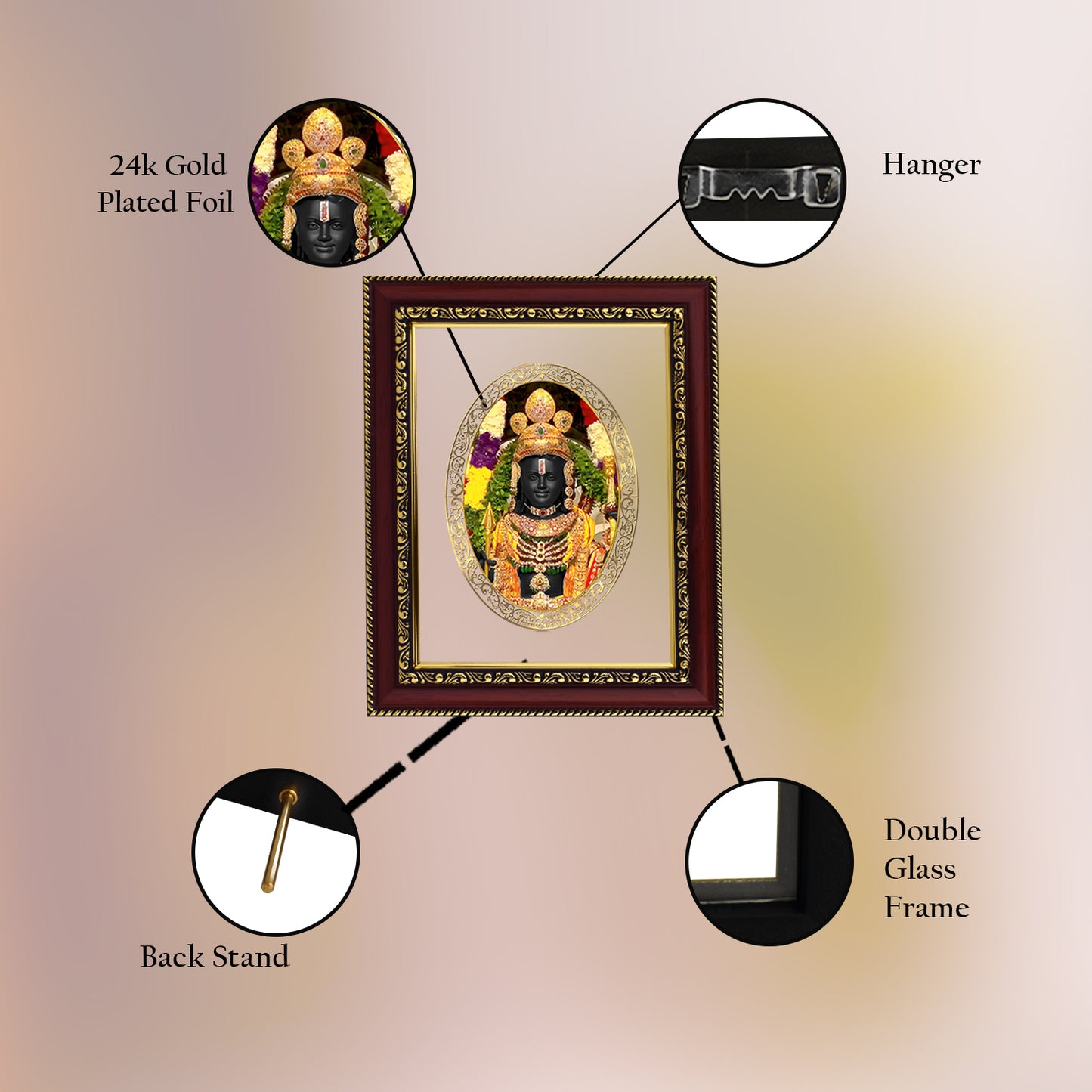 Diviniti 24K Gold Plated Ram Lalla Photo Frame For Home Decor, Table Top, Wall Hanging, Puja Room & Gift (20.8 CM X 16.7 CM)