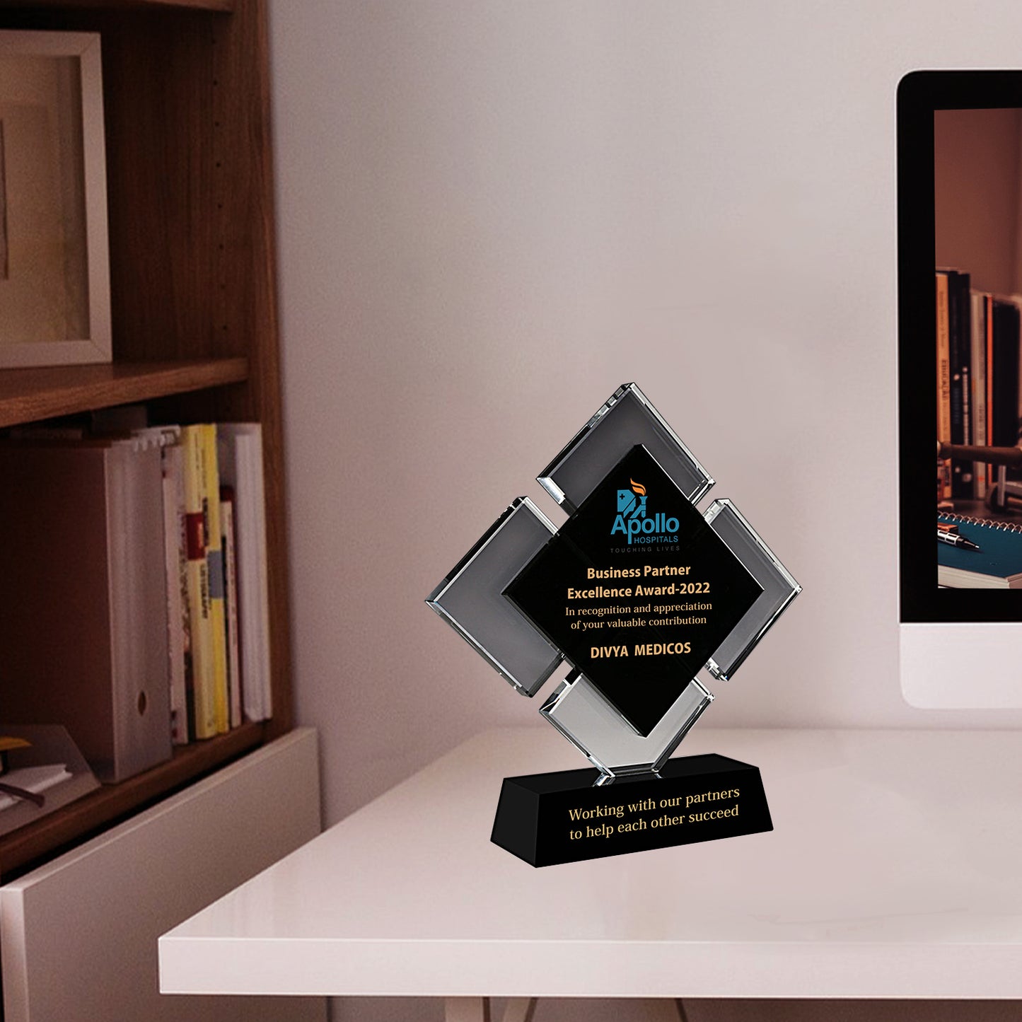 Customized Acrylic Trophy with Matter Printed For Corporate Gifting