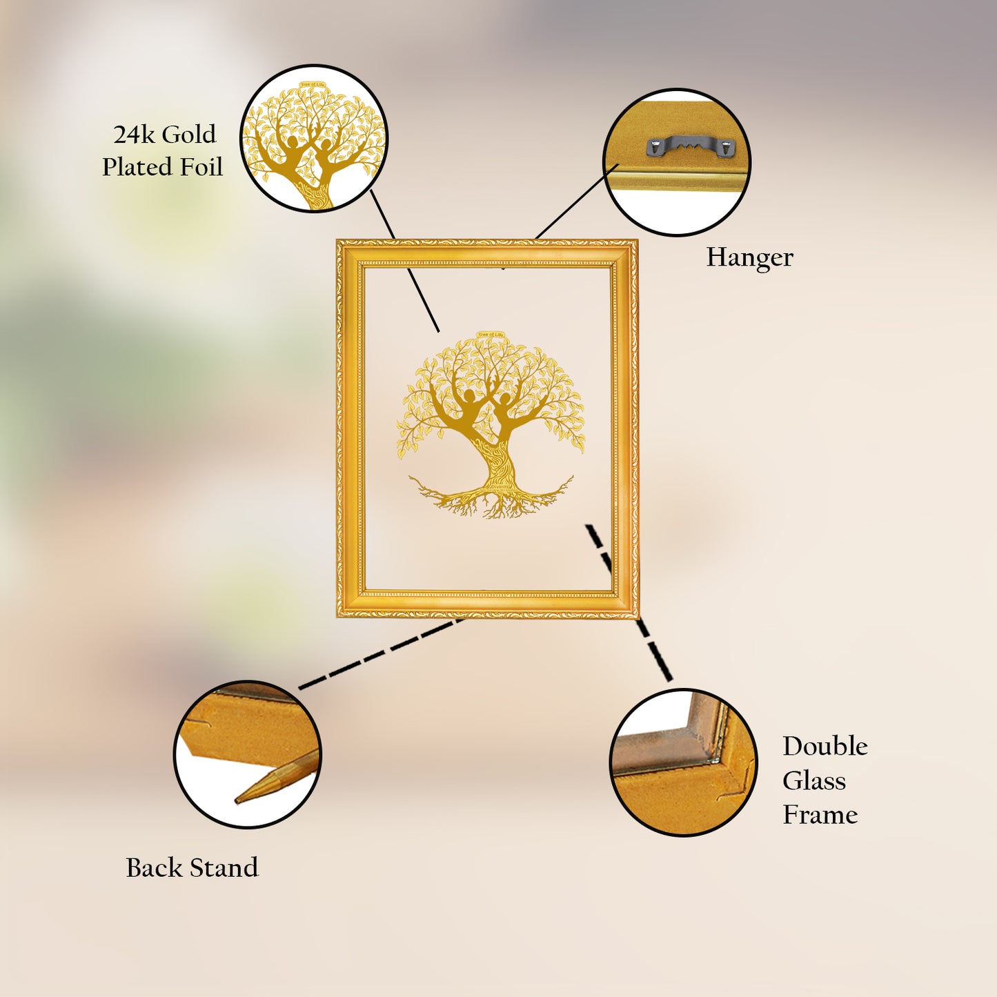 Tree of Life | Symbol of Growth, Harmony & Eternal Energy Wall & Tabletop Photo Frame in 24K Gold Plated Foil