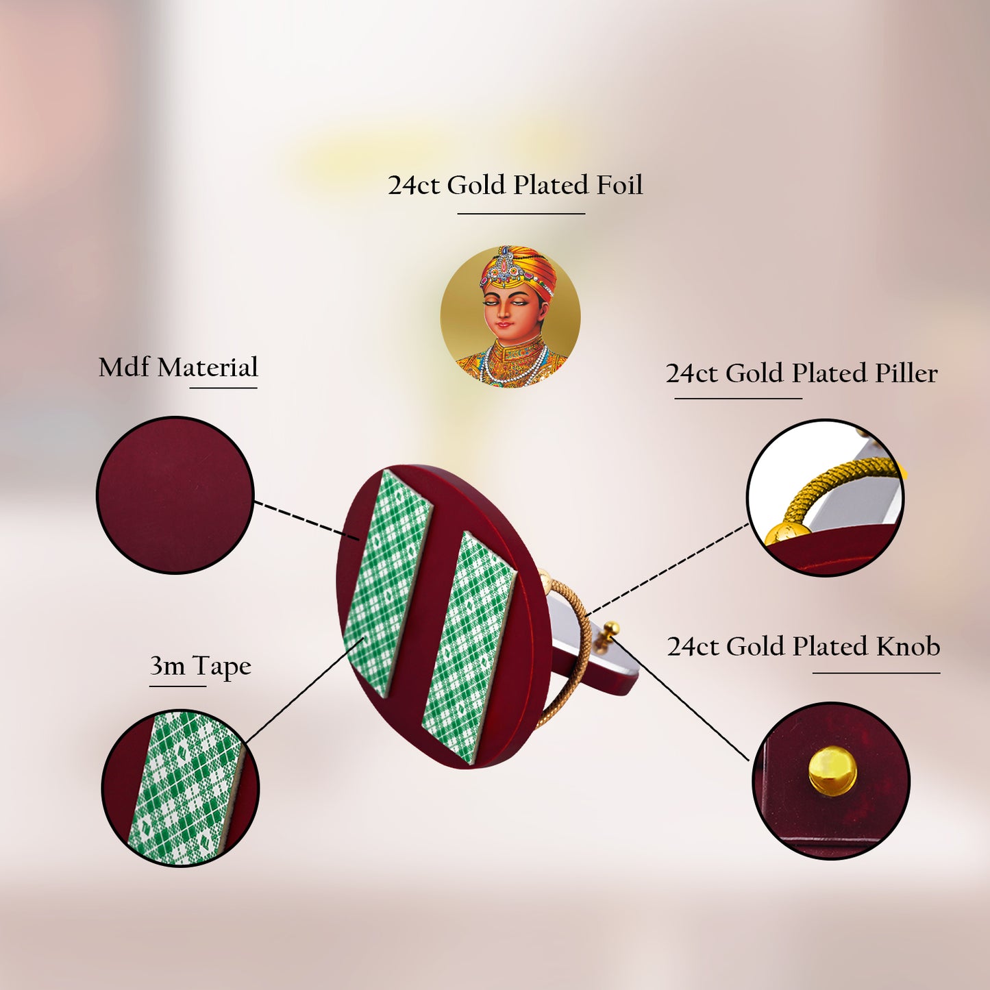 Diviniti 24K Gold Plated Guru Harkrishan Sahib Ji's Frame for Car Dashboard, Home Decor, Table & Office| MDF 7D+ Royal Car Frame with 24K Gold Plated Foil| Religious Frame for Puja, Festival Gift (8 CM x 9 CM)