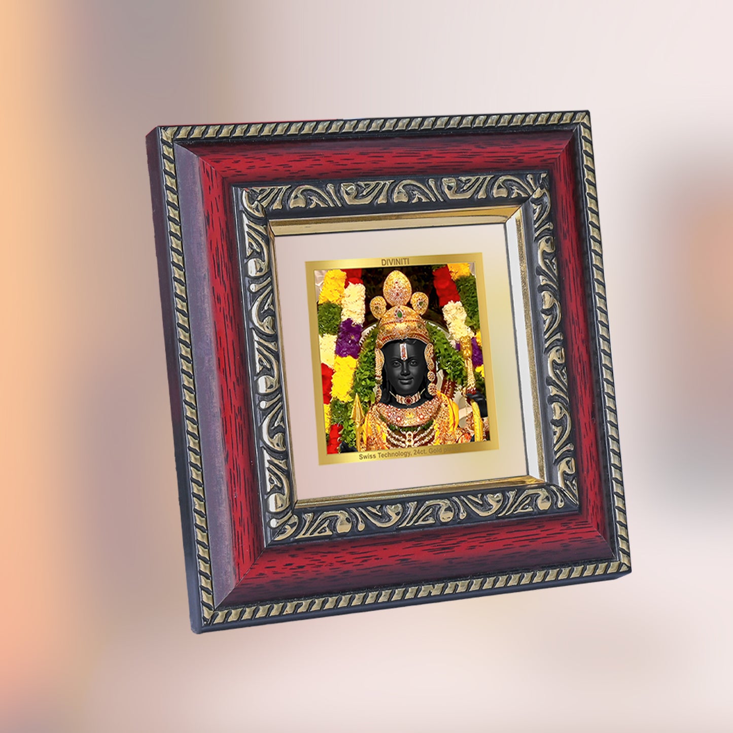 DIVINITI 24K Gold Plated Lord Ram Lalla Religious Photo Frame Idol for Puja Room, Wall Hanging, Table Top, Home Decor, Gifts|DG105S1A (10x10 CM)