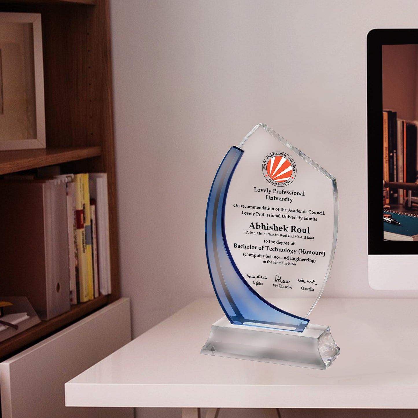 Customized Crystal Trophy with Matter Printed For Corporate Gifting