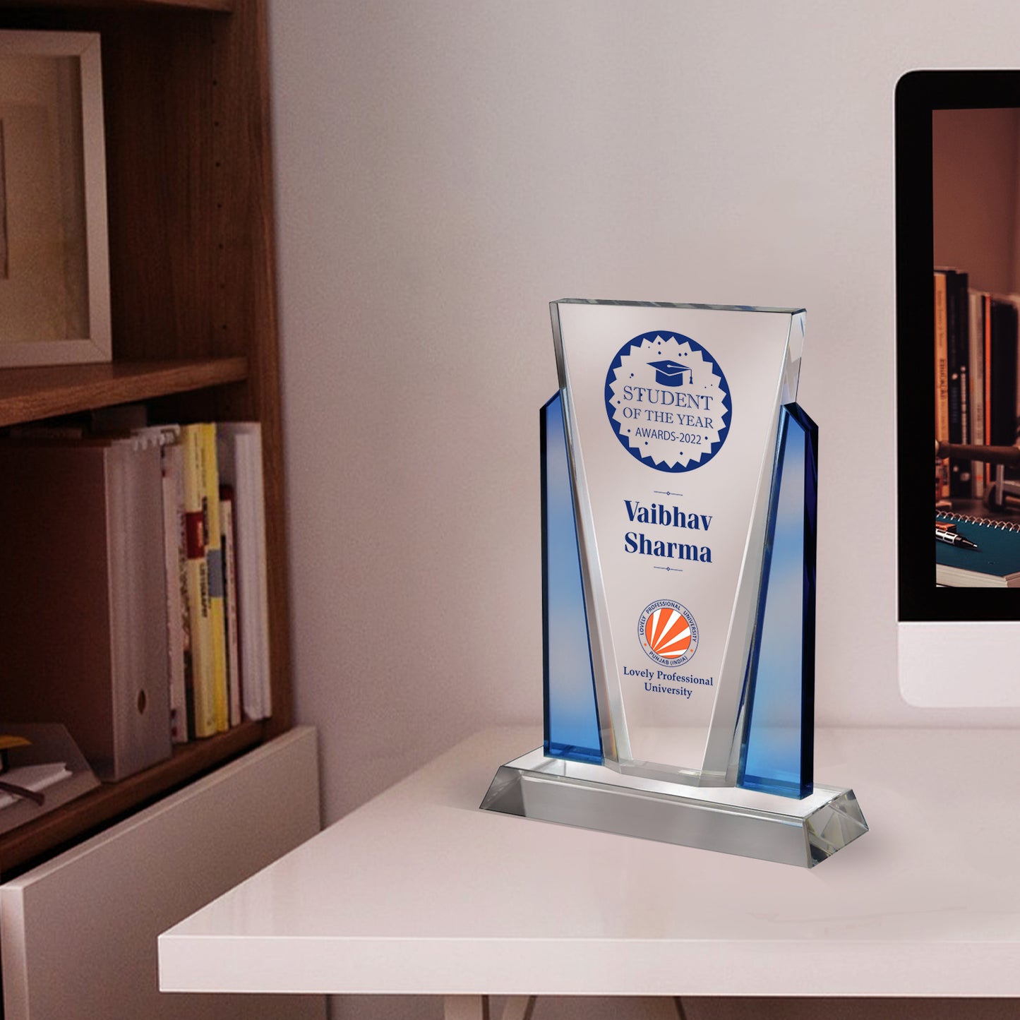 Customized Crystal Trophy with Matter Printed For Corporate Gifting