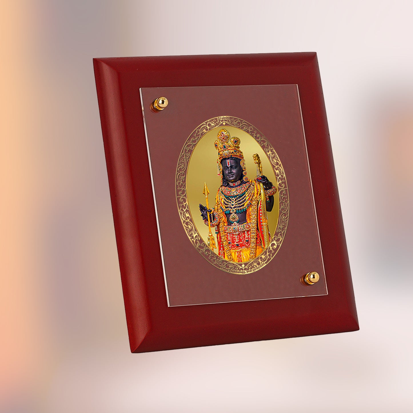 DIVINITI 24K Gold Plated Foil Ram Lalla Photo Frame Idol for Home Decor, Table Top, Wall Hanging, Puja Room & , Gift|MDF Size 1 (16.7x14.2 CM)
