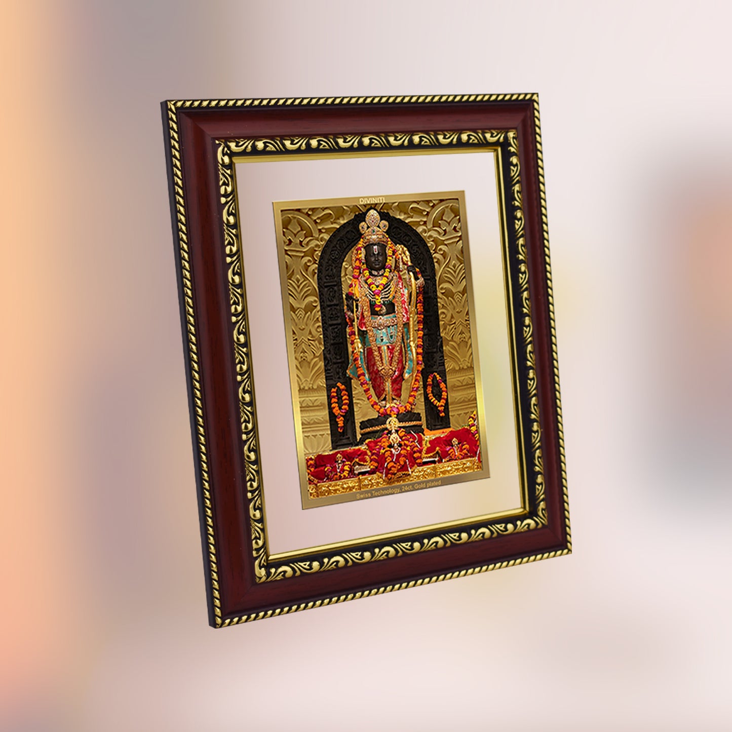 Diviniti 24K Gold Plated Foil Ram Lalla Photo Frame For Home Decor, Table Decor, Wall Hanging, Puja Room & Gift (20.8x16.7 CM)