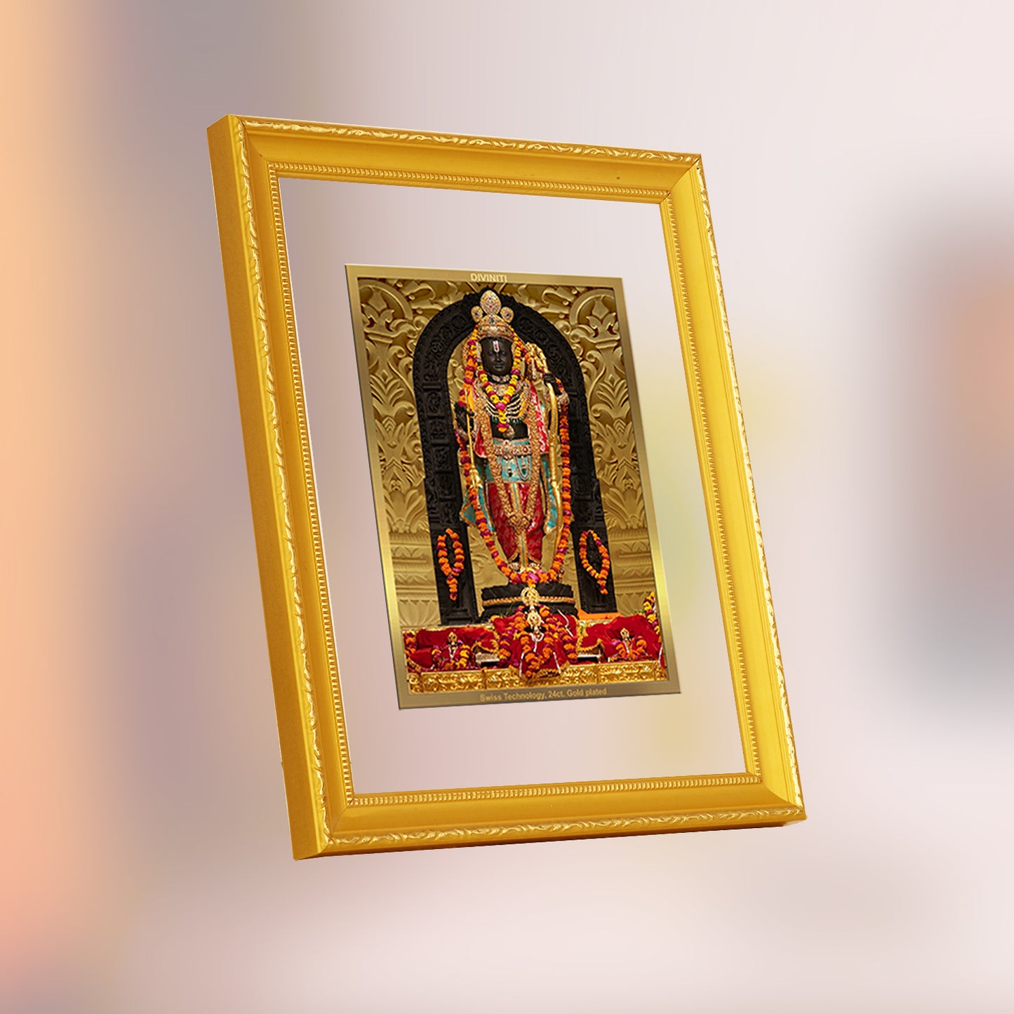 DIVINITI 24K Gold Plated Foil Lord Ram Lalla Photo Frame Idol for Home & Office Wall Decor, Puja Room, Workshop, Gift | DG101 Size 2 (22.6x18.4 CM)