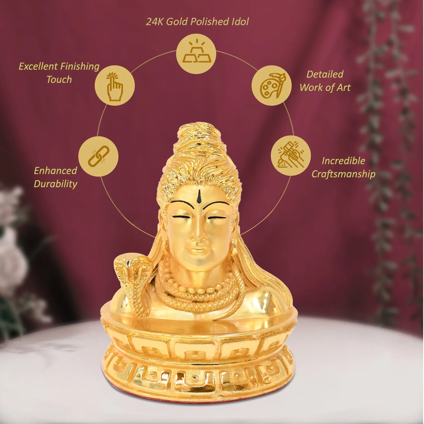 Diviniti 24K Gold-Plated Lord Shiv Adiyogi Idol Statue Exquisite Spiritual Symbol of Enlightenment for Home & Office Décor (10x8 CM)