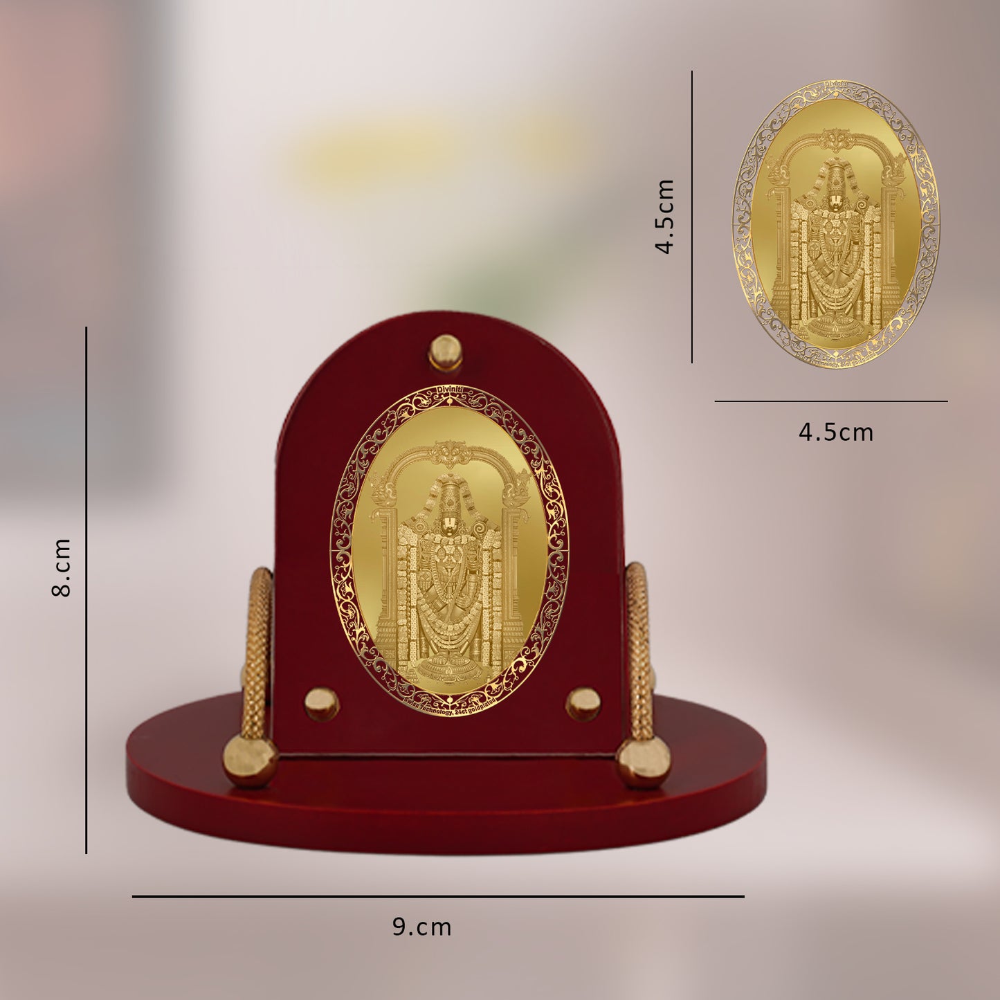 Diviniti 24K Gold Plated Foil Balaji Frame for Car Dashboard, Home Decor, Table & Office (8 CM x 9 CM)