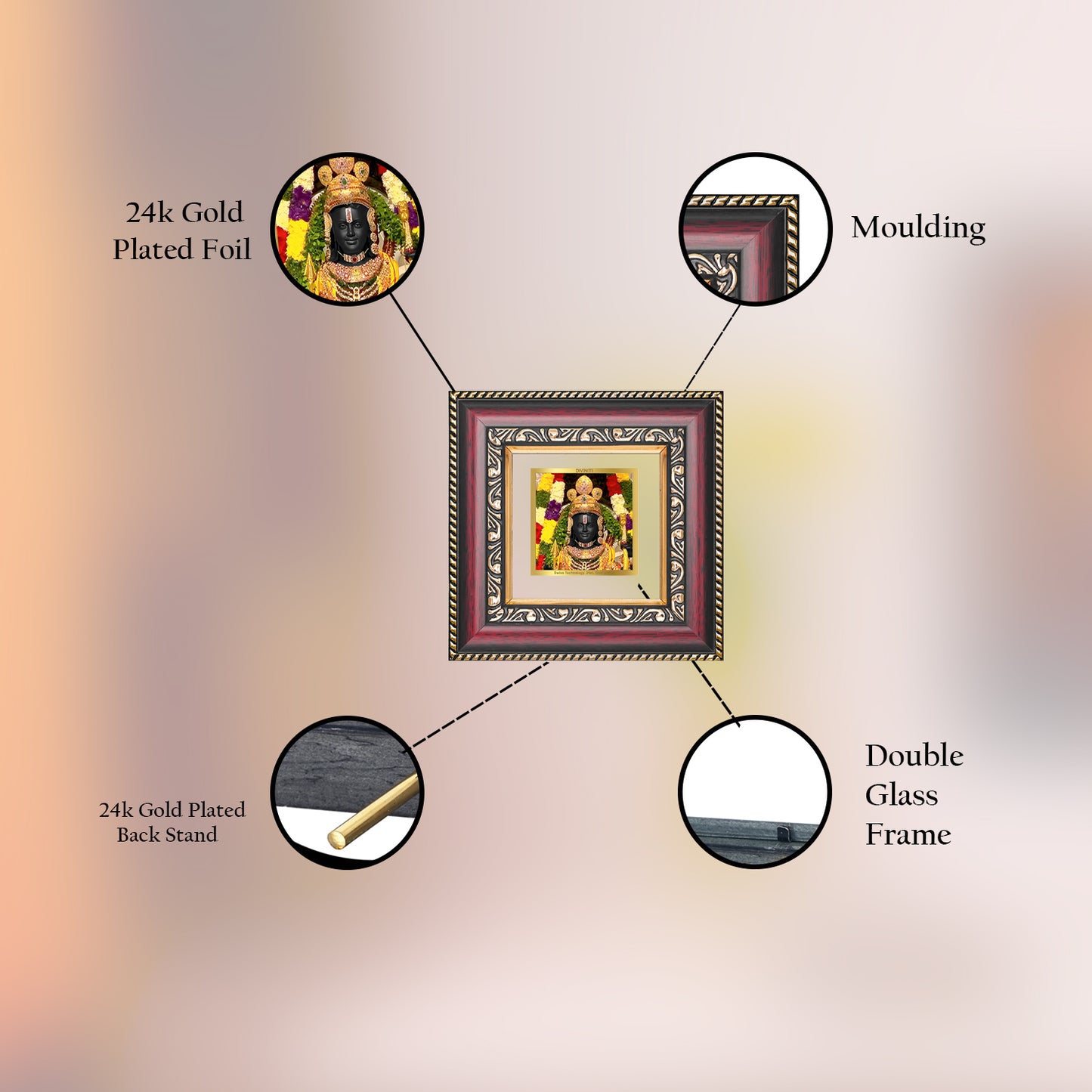 DIVINITI 24K Gold Plated Lord Ram Lalla Religious Photo Frame Idol for Puja Room, Wall Hanging, Table Top, Home Decor, Gifts|DG105S1A (10x10 CM)