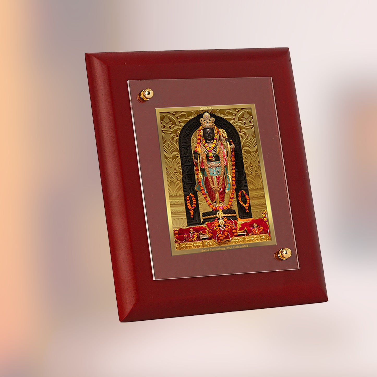 DIVINITI 24K Gold Plated Foil Ram Lalla Photo Frame For Home Decor, Wall Hanging Decor, Table, Puja Room & Gift MDF Size 2 (20x16 CM)