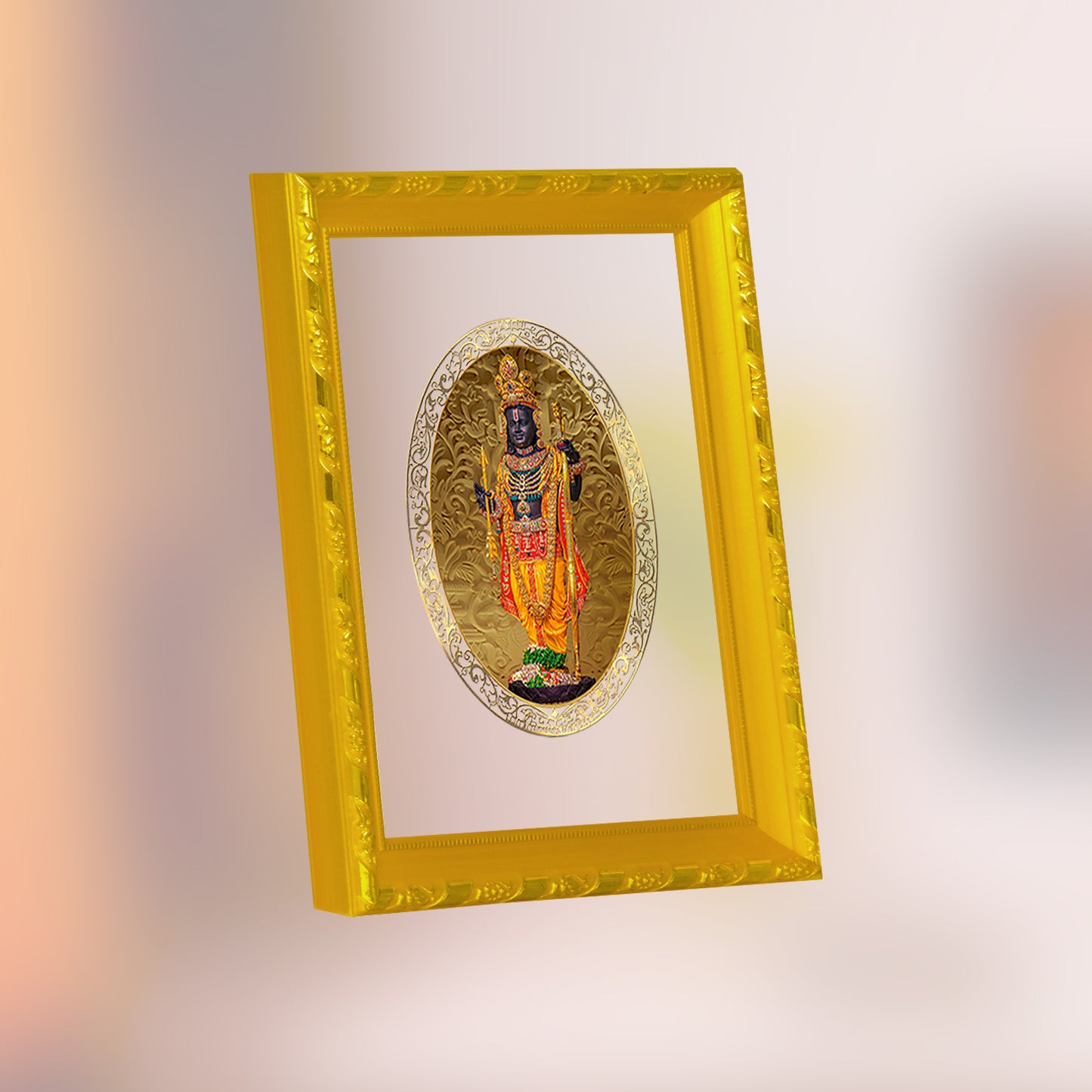 DIVINITI 24K Gold Plated Foil Lord Ram Lalla Photo Frame for Home Decor, Table Top, Wall Hanging, Workshop, Premium Gift | DG103 Size 2 (22.6x18.4 CM)