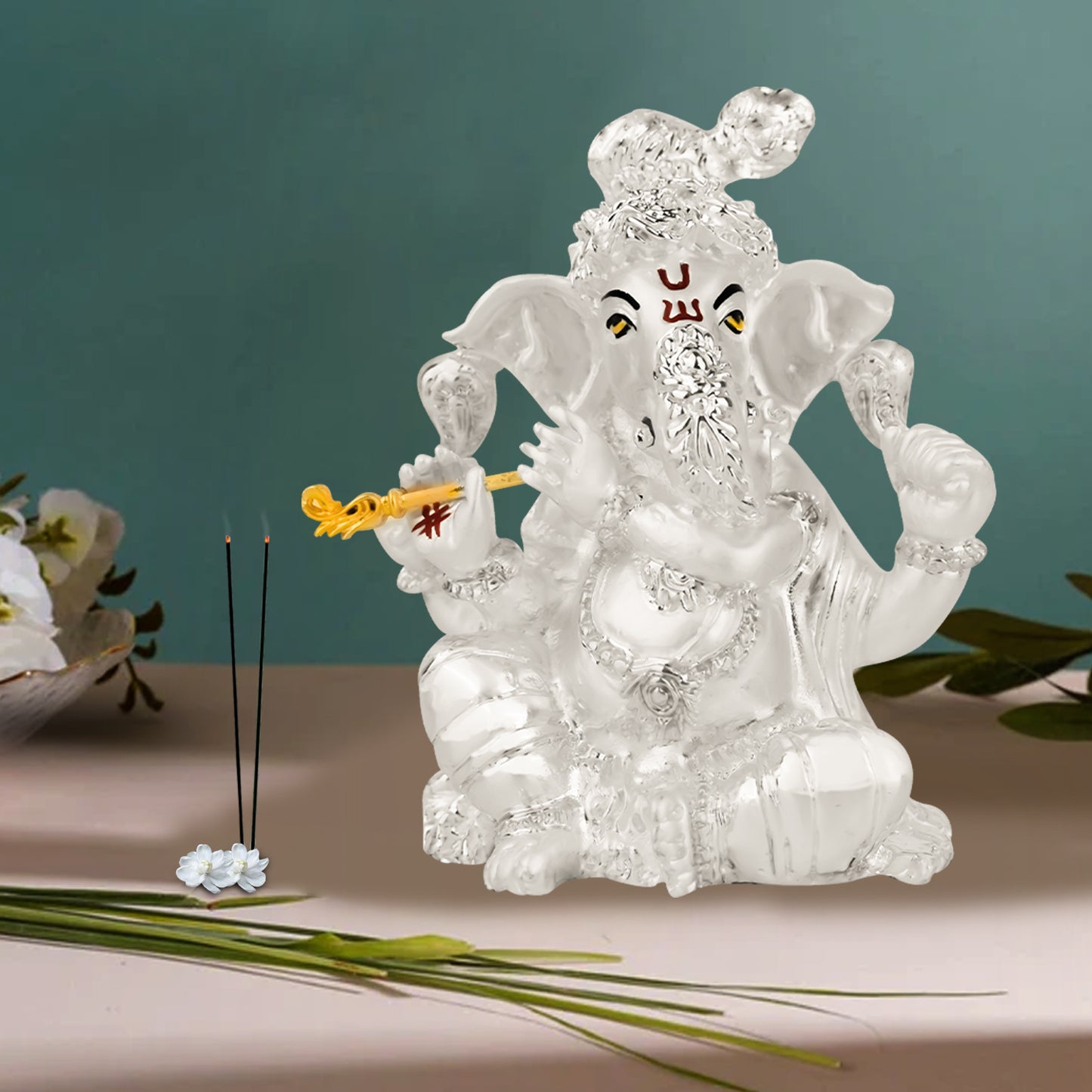 DIVINITI 999 Silver Plated Lord Ganesha Idol Statue For Home Decor, Workshop, Office, Showpiece (11x8.5 CM)