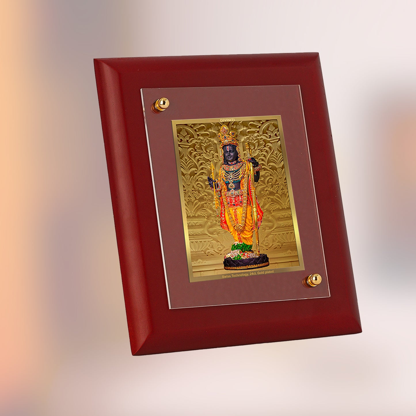 DIVINITI 24K Gold Plated Foil Lord Ram Lalla Classic Wall Photo Frame Idol for Workshop, Table Top, Home Decor, Puja Room, Gift|MDF Size 1 (16.7x14.2 CM)