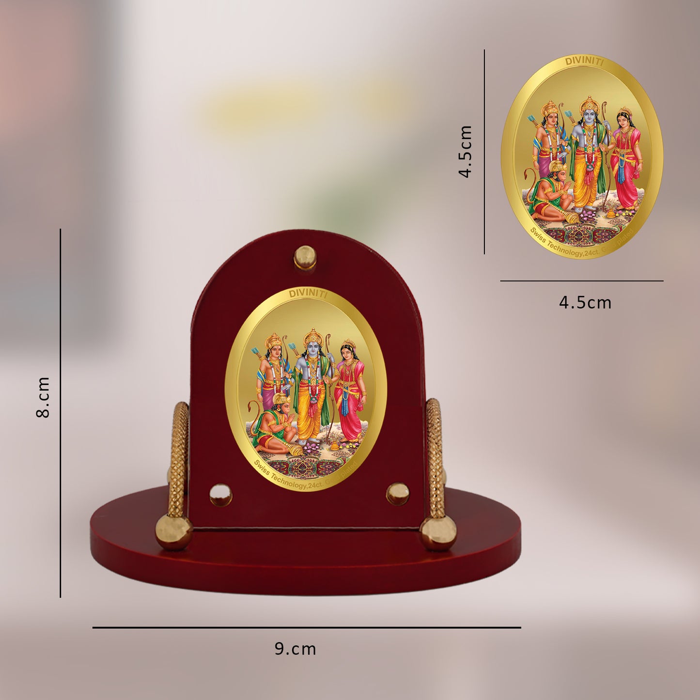 Diviniti 24K Gold Plated Foil Ram Darbar Frame for Car Dashboard, Home Decor, Table & Office (8 CM x 9 CM)