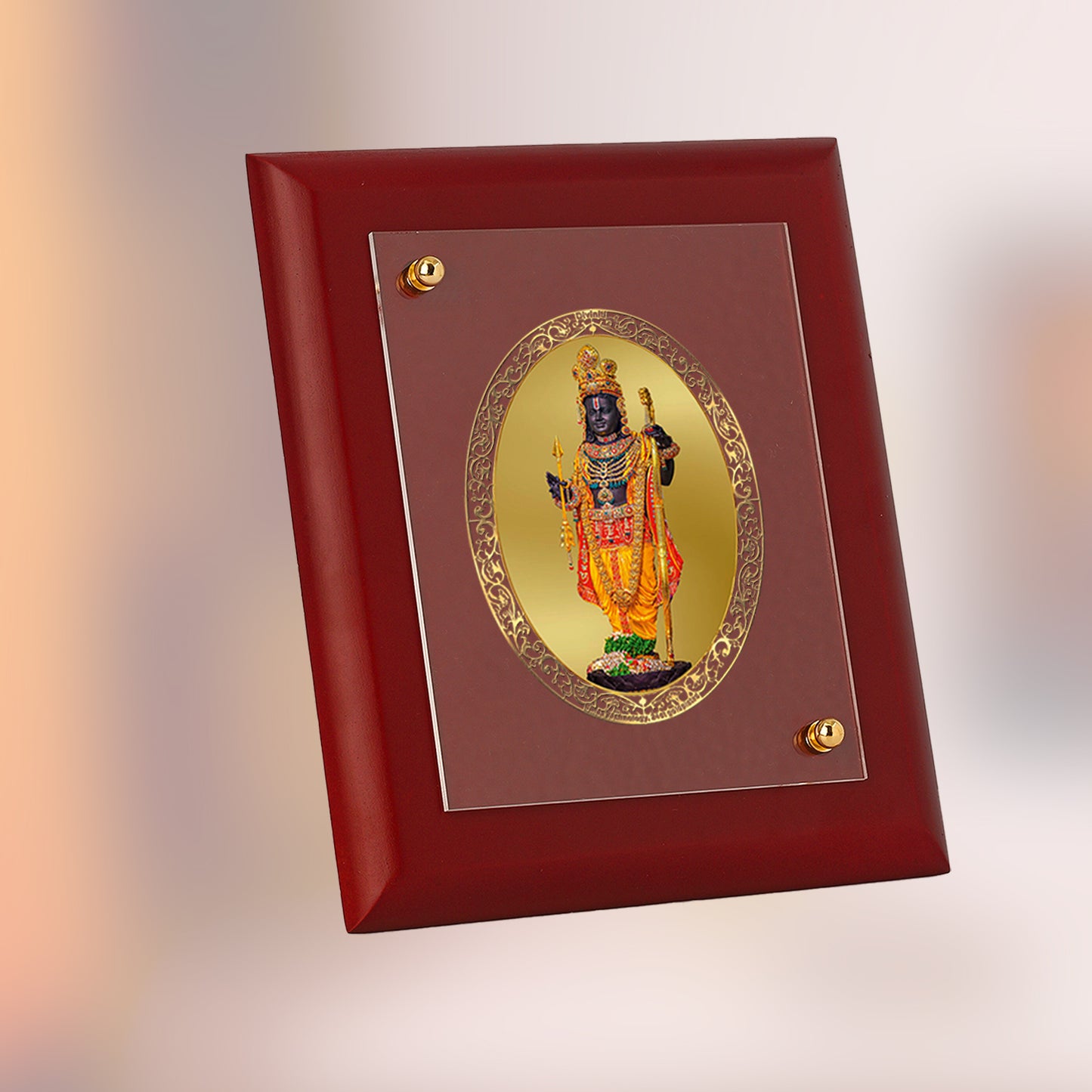 DIVINITI 24K Gold Plated Foil Ram Lalla Stylish Photo Frame Idol for Puja Room, Table Top, Home Decor, Wall Hanging, Gift|MDF Size 1 (16.7x14.2 CM)