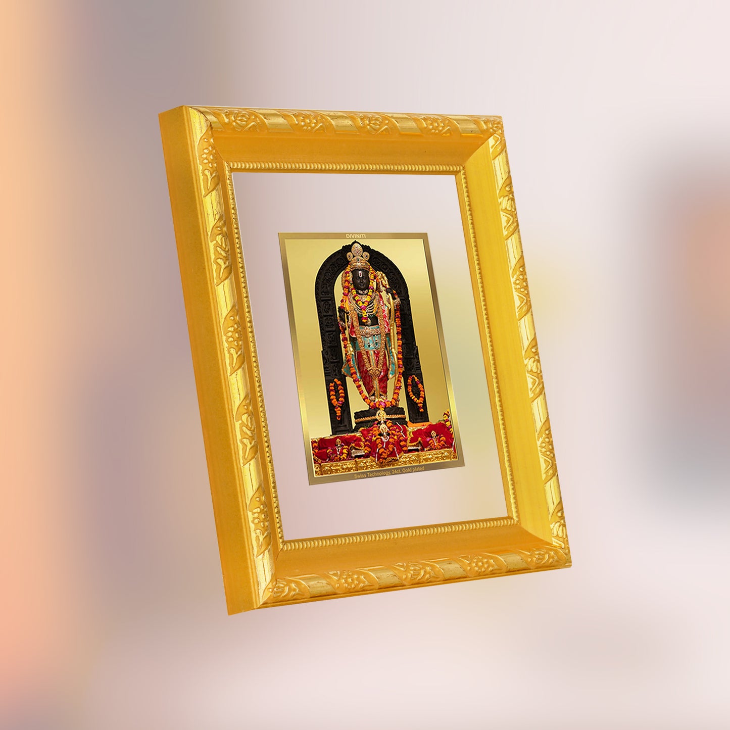 DIVINITI 24K Gold Plated Foil Ram Lalla Photo Frame for Home & Office Decor, Table Top, Wall Decor, Puja Room & Gift DG 103 Size 1 (15.3x14.9 CM)
