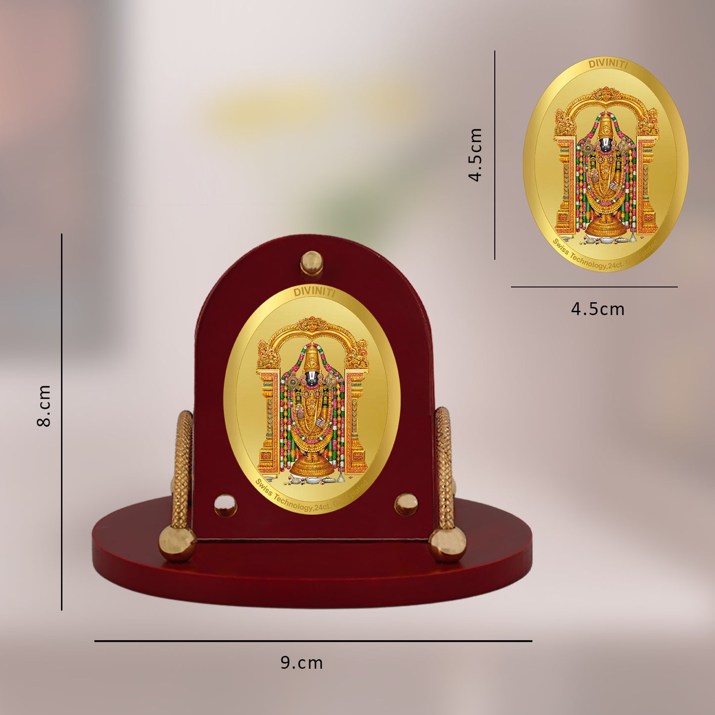 Diviniti 24K Gold Plated Foil Balaji Frame for Car Dashboard, Home Decor, Table & Office (8 CM x 9 CM)