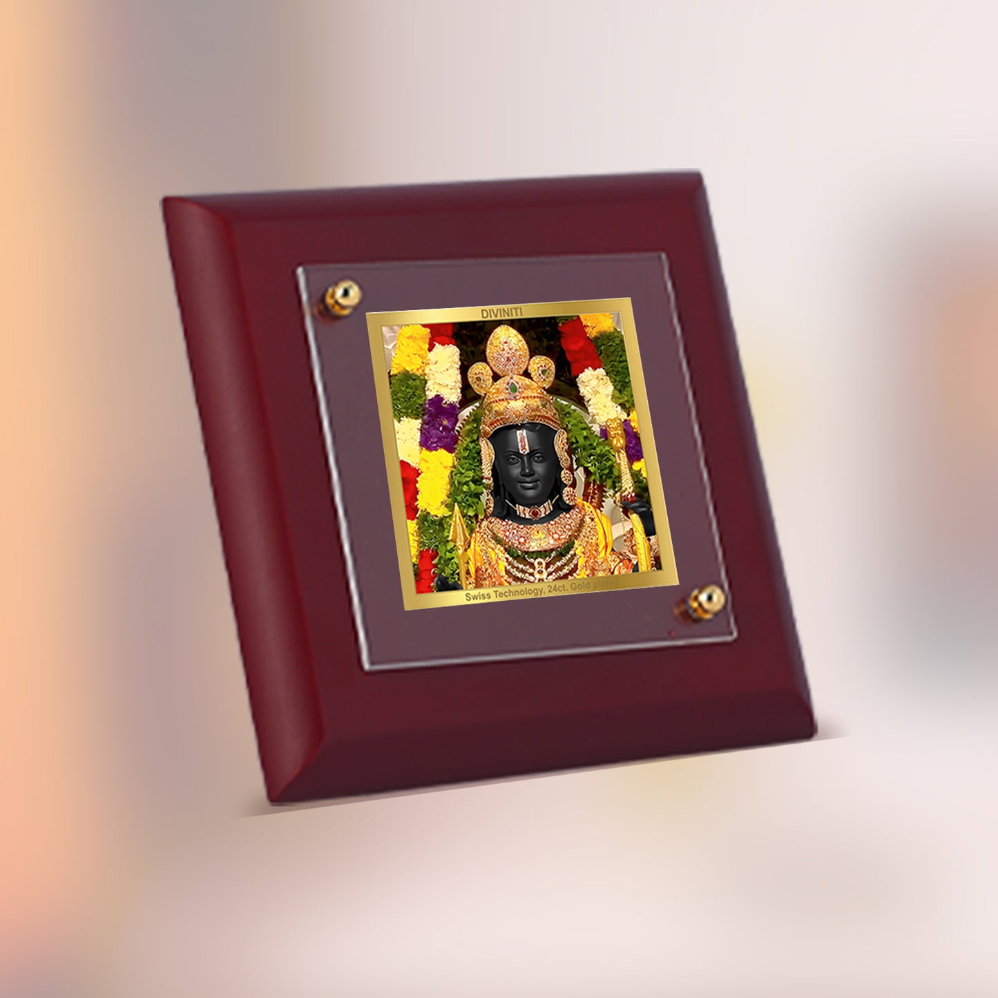 Diviniti 24K Gold Plated Ram Lalla Photo Frame Symbol of Divine Love for Home & Office Decor Showpiece, Tabletop, Puja Room, Gift | MDF Size 1A (9.9x9.9 CM)