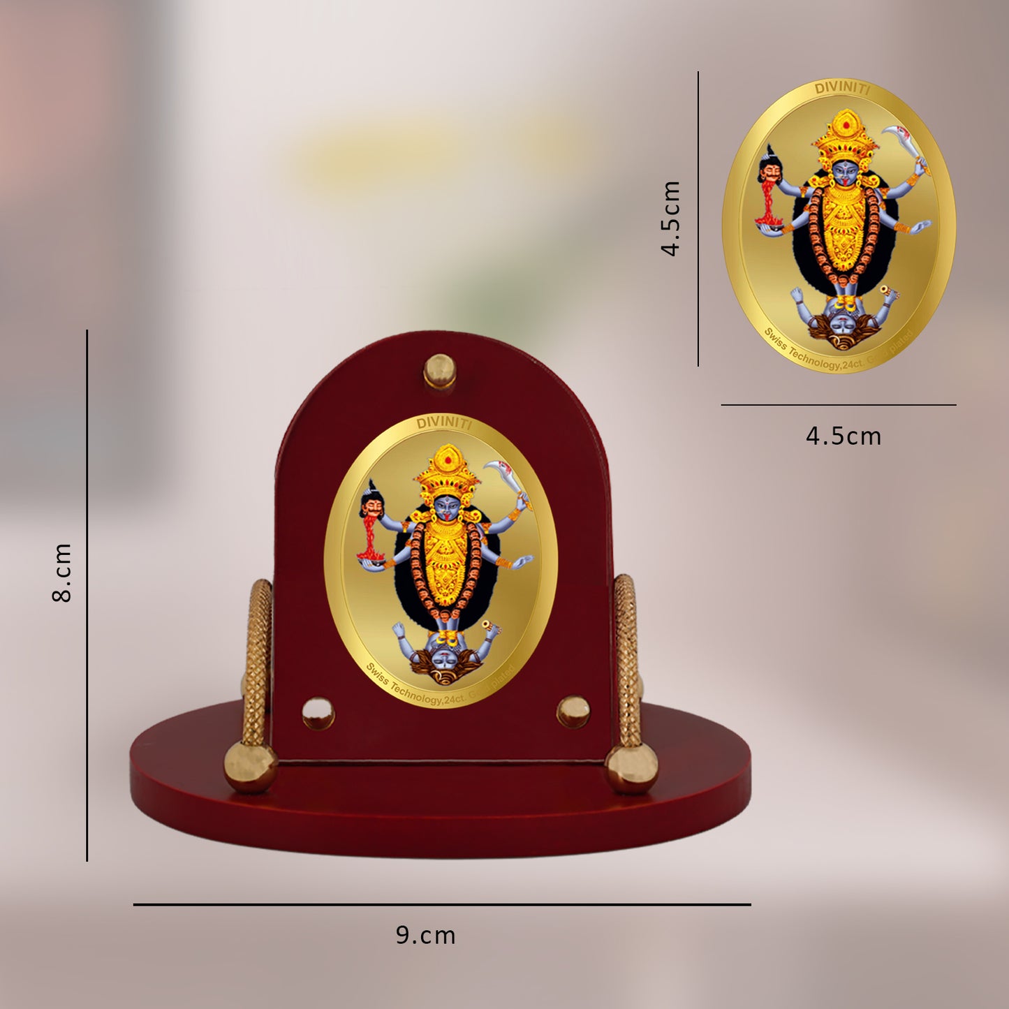 Diviniti 24K Gold Plated Foil Maa Kali Frame for Car Dashboard, Home Decor, Table & Office (MDF 7D+) (8 CM x 9 CM)