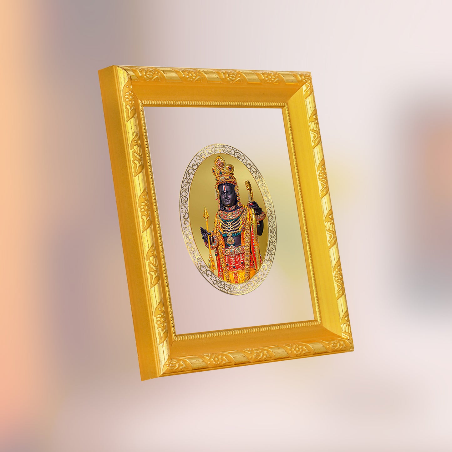 DIVINITI 24K Gold Plated Foil Ram Lalla Photo Frame for Home & Office Decor, Wall Hanging, Table Top, Puja Room & Gift DG 103 Size 1 (15.3x14.9 CM)
