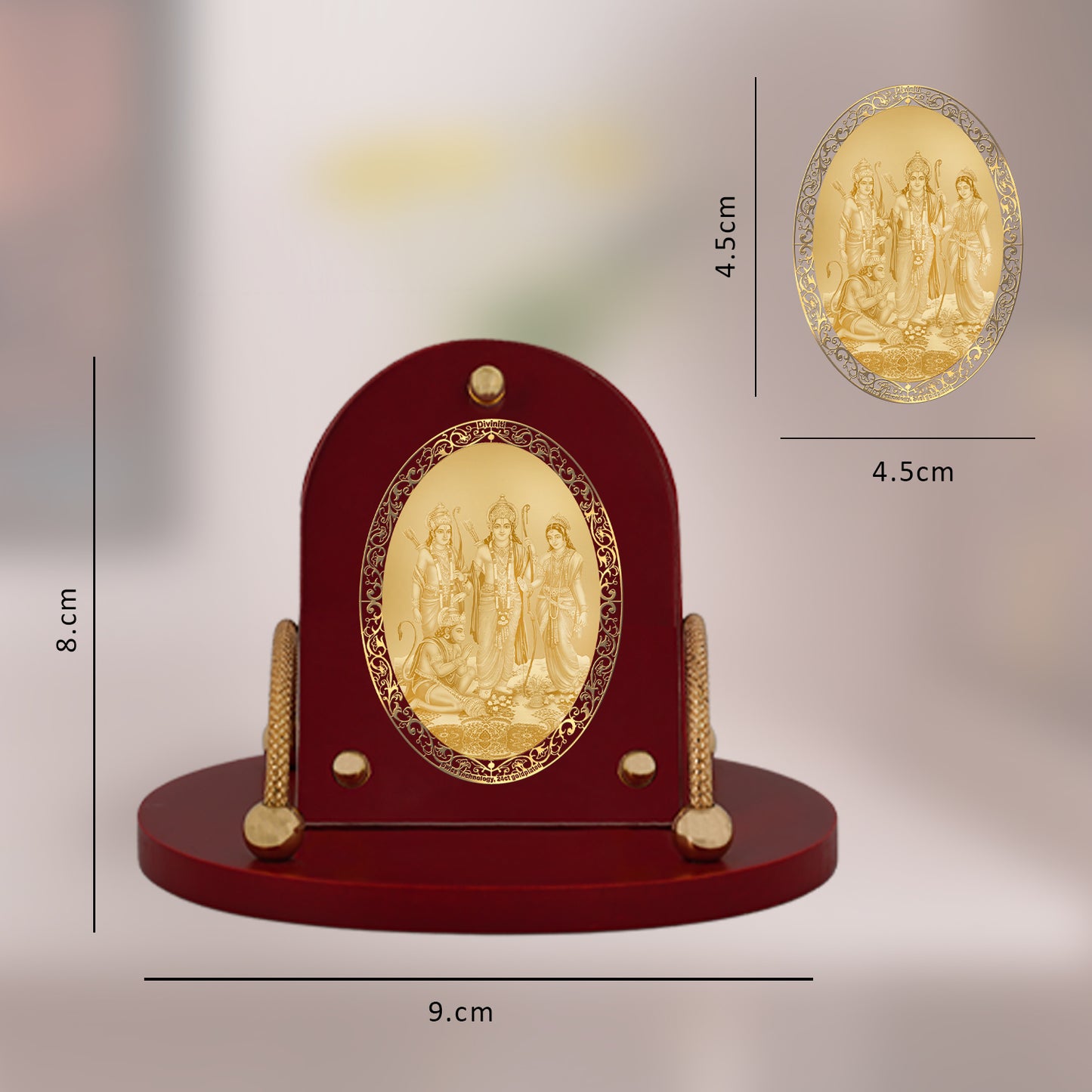 Diviniti 24K Gold Plated Foil Ram Darbar Frame for Car Dashboard, Home Decor, Table & Office (8 CM x 9 CM)