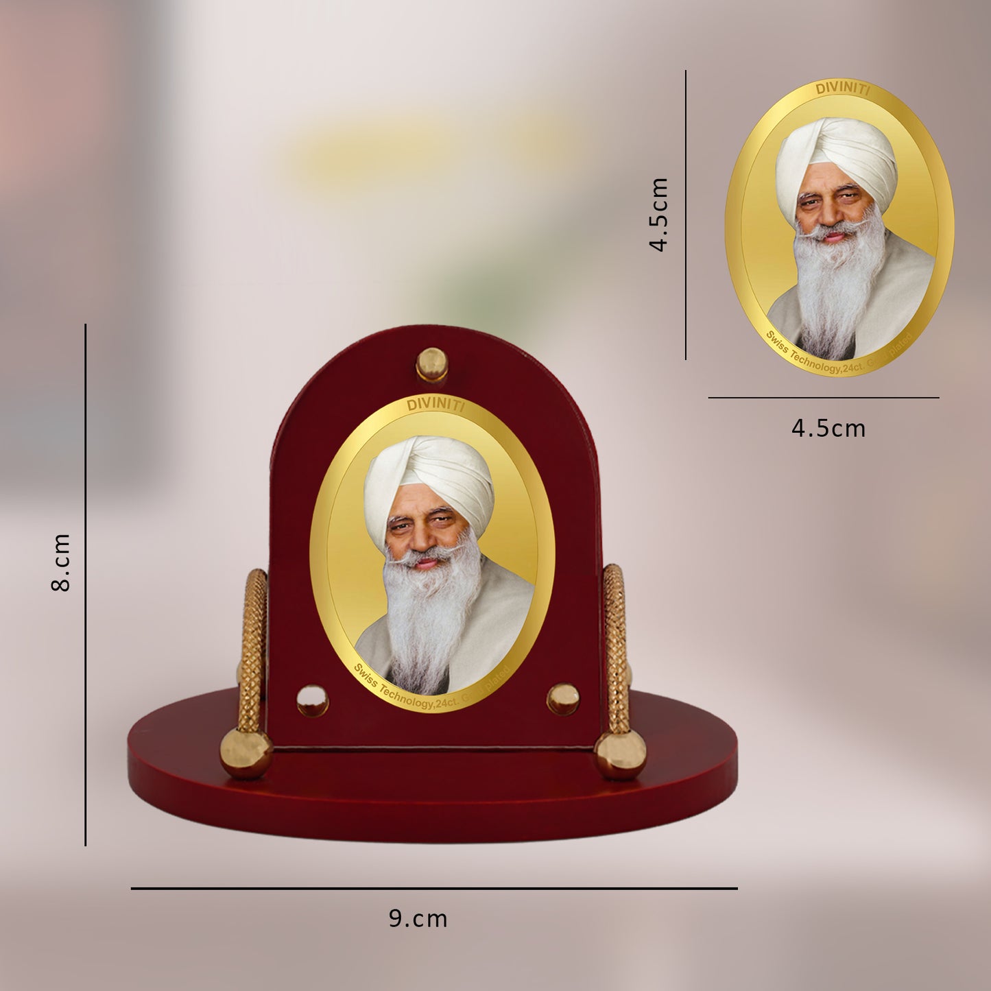 Diviniti 24K Gold Plated Radha Swami Frame for Car Dashboard, Home Decor, Table & Office (8 CM x 9 CM)