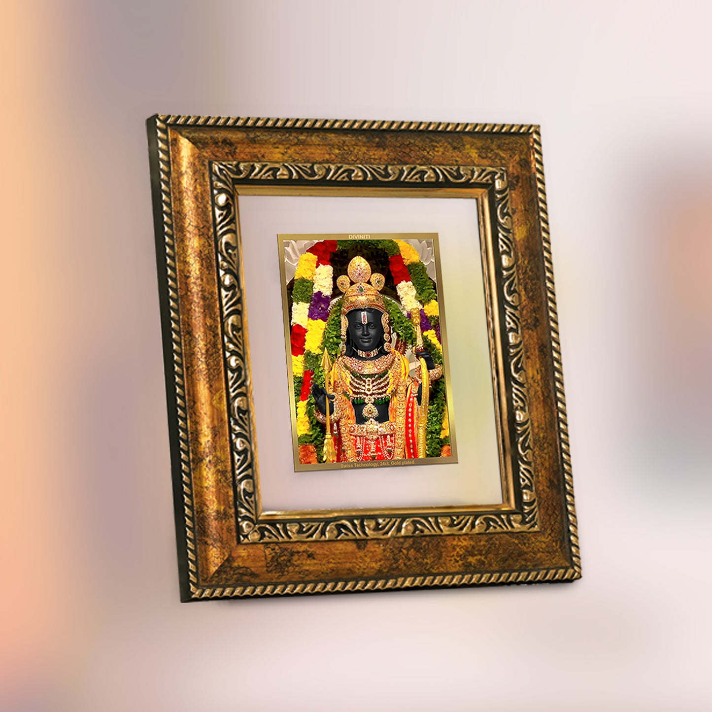 DIVINITI 24K Gold Plated Foil Ram Lalla Photo Frame for Home & Office Decor, Table, Wall Hanging, Puja Room & Gift DG 113 Size 1 (17.7x15.9 CM)