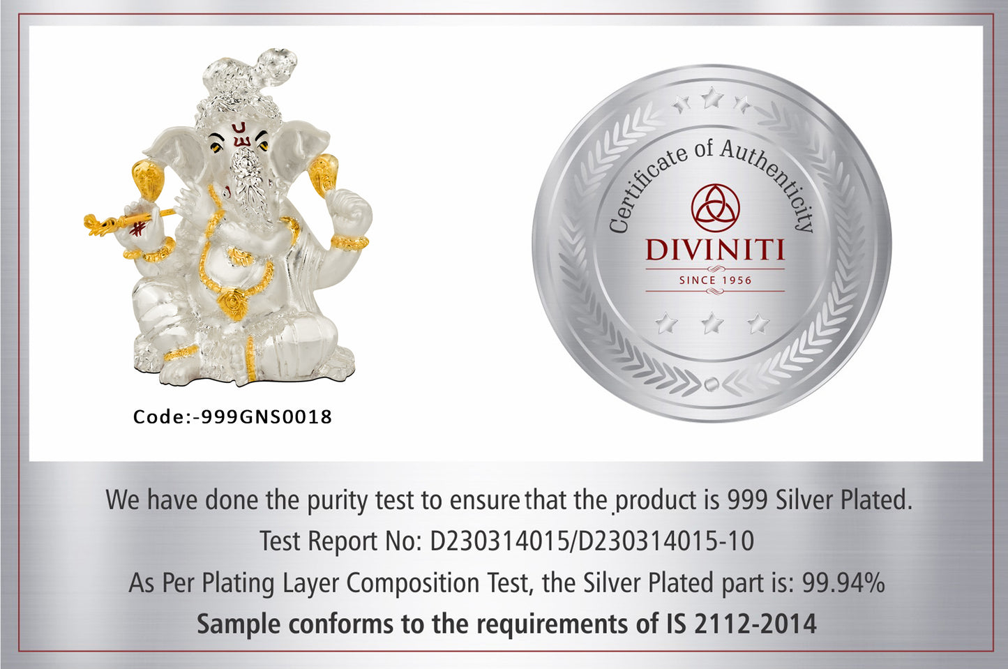 DIVINITI 999 Silver Plated Lord Ganesha Statue For Making Every Occasion Special, Representation of Love, Joy, and Prosperity Idol For Office Decor (11X8.5CM)