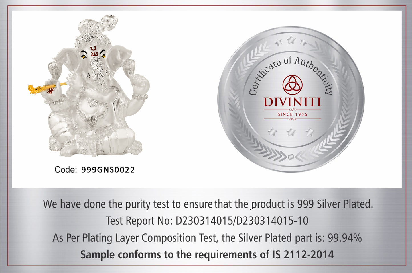 DIVINITI 999 Silver Plated Lord Ganesha Idol Statue For Home Decor, Workshop, Office, Showpiece (11x8.5 CM)