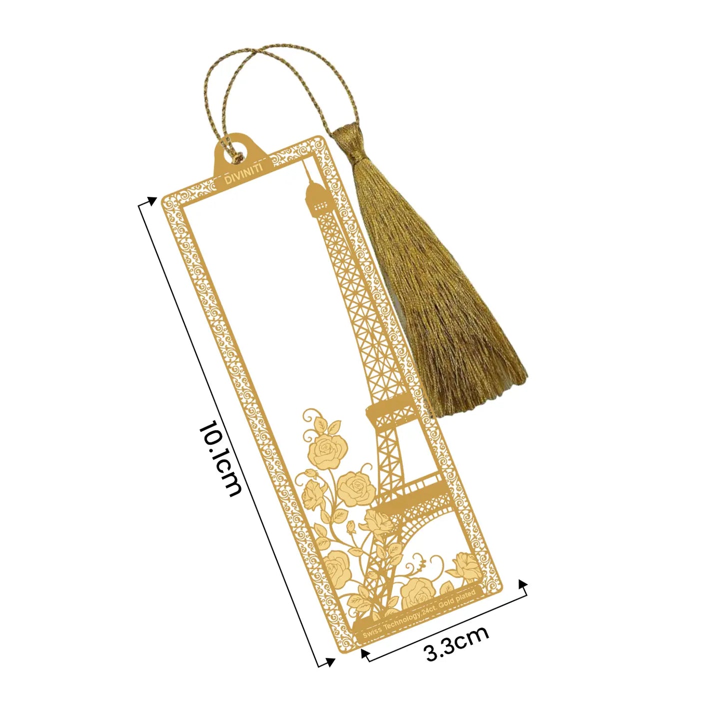 Diviniti 24K Gold Plated Bookmark with String | Design - Eiffel Tower | Size -10cm x 4cm|Luxury Gifting