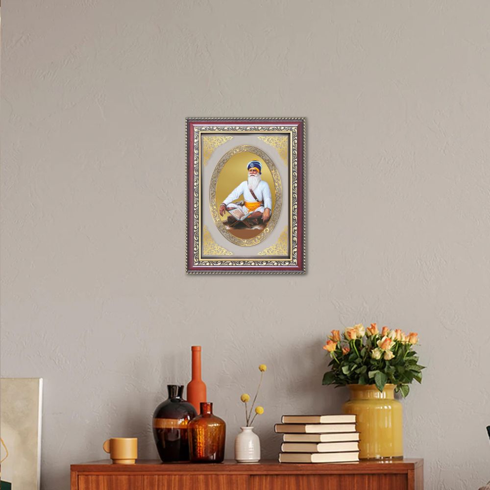 Baba Deep Singh Ji | Sikh Warrior Saint Wall & Tabletop Royal Photo Frame in 24K Gold Plated Foil