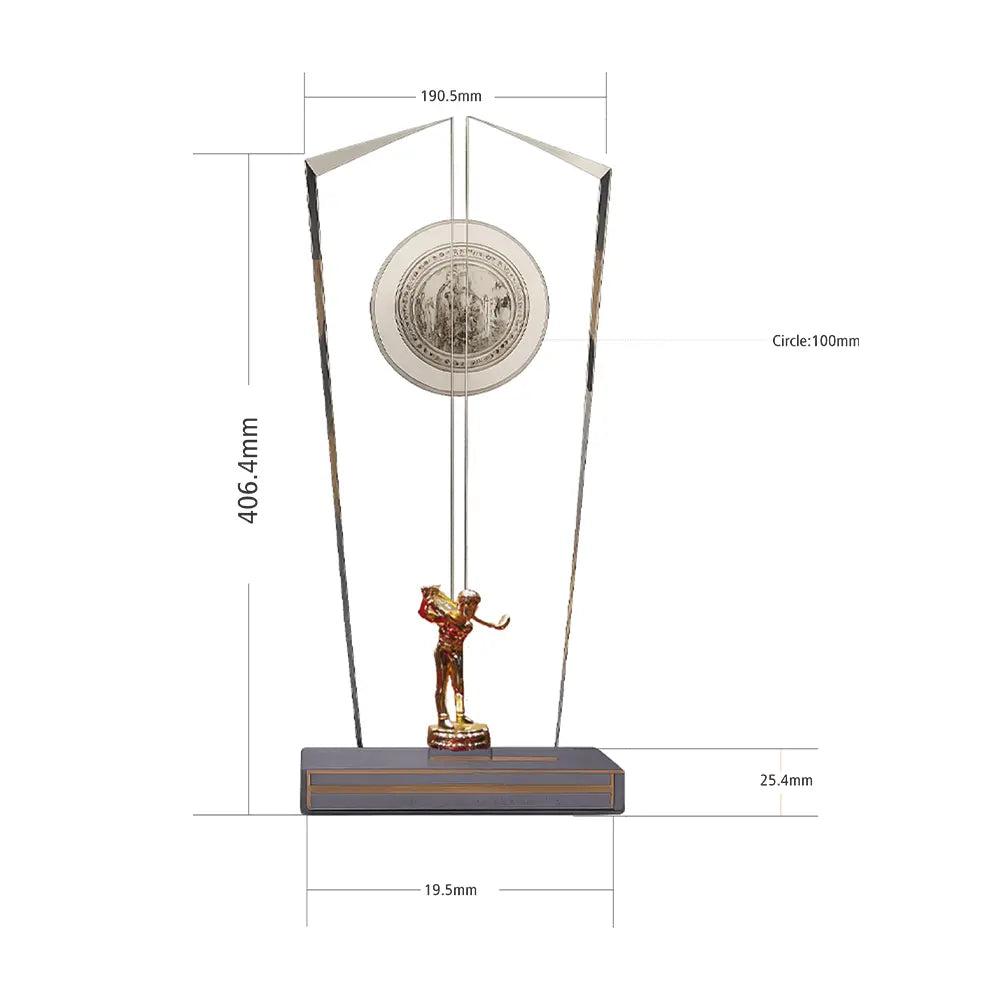 Crystal Golf Trophy with 24K Gold Plated Golfer Small Statue Elegant Award for Champions