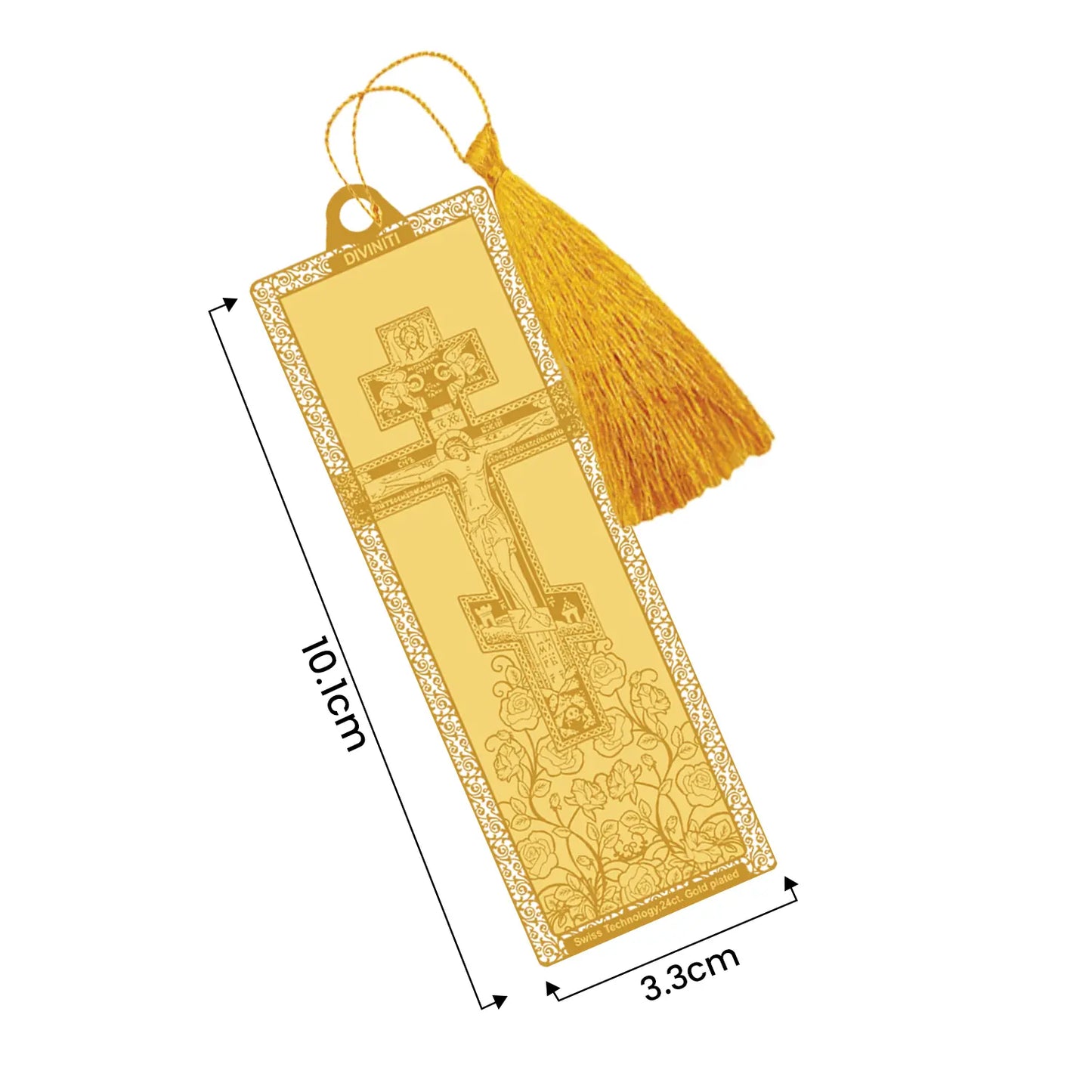 Diviniti 24K Gold Plated Bookmark with String | Design - Cross| Size -10cm x 4cm|Luxury Gifting