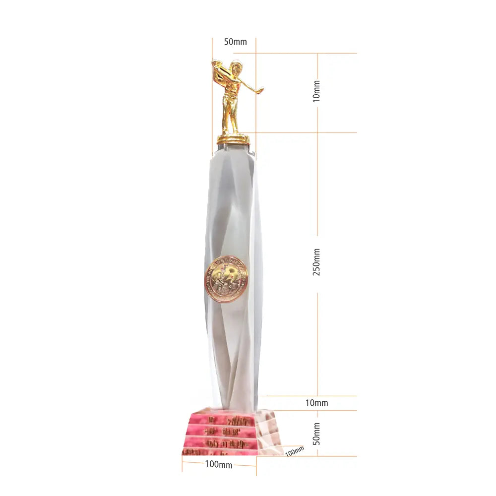 Crystal Golf Trophy with 24K Gold Plated Golfer Small Statue, Elegant Award for Winner