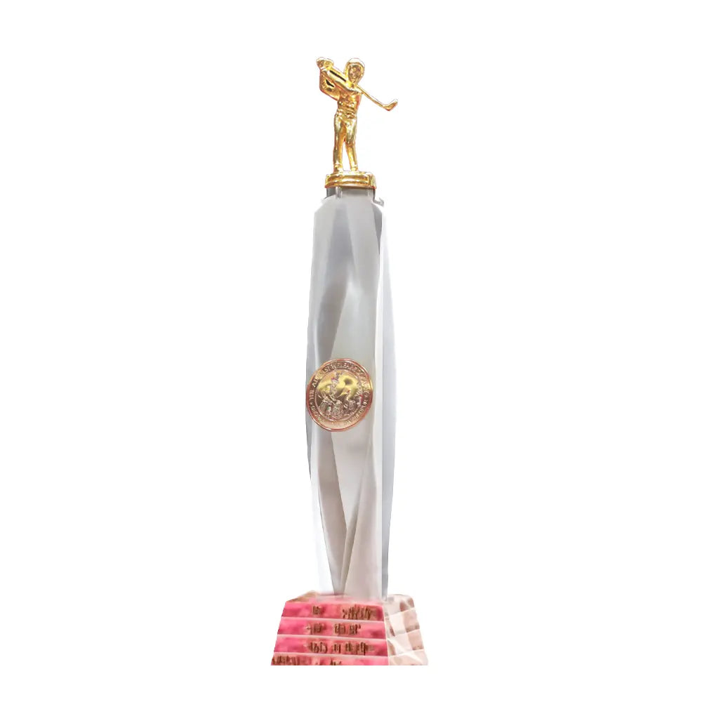 Crystal Golf Trophy with 24K Gold Plated Golfer Small Statue, Elegant Award for Winner