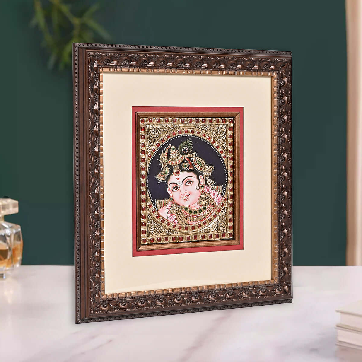 Tanjore Handmade Krishna Ji Face Wall Painting (33x5x35 cm)