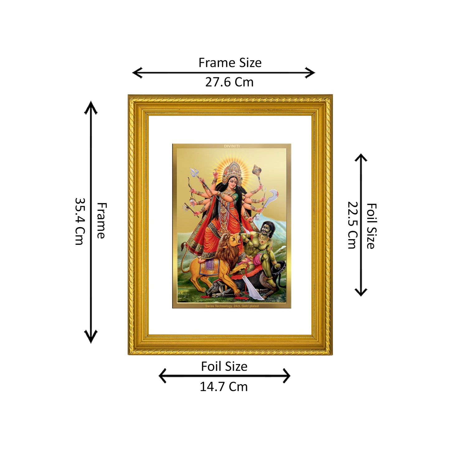 DIVINITI 24K Gold Plated Goddess Durga Wall Photo Frame for Home Decor, Wall Hanging, Table Top, Puja Room & Gift DG056S3 (27.6X35.4 CM)