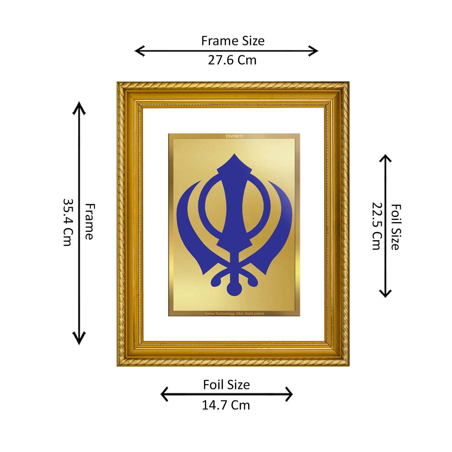 DIVINITI 24K Gold Plated Foil Khanda Sahib Wall Photo Frame for Home Decor, Wall Hanging, Table Top, Puja Room & Gift DG056S3 (27.6X35.4 CM)