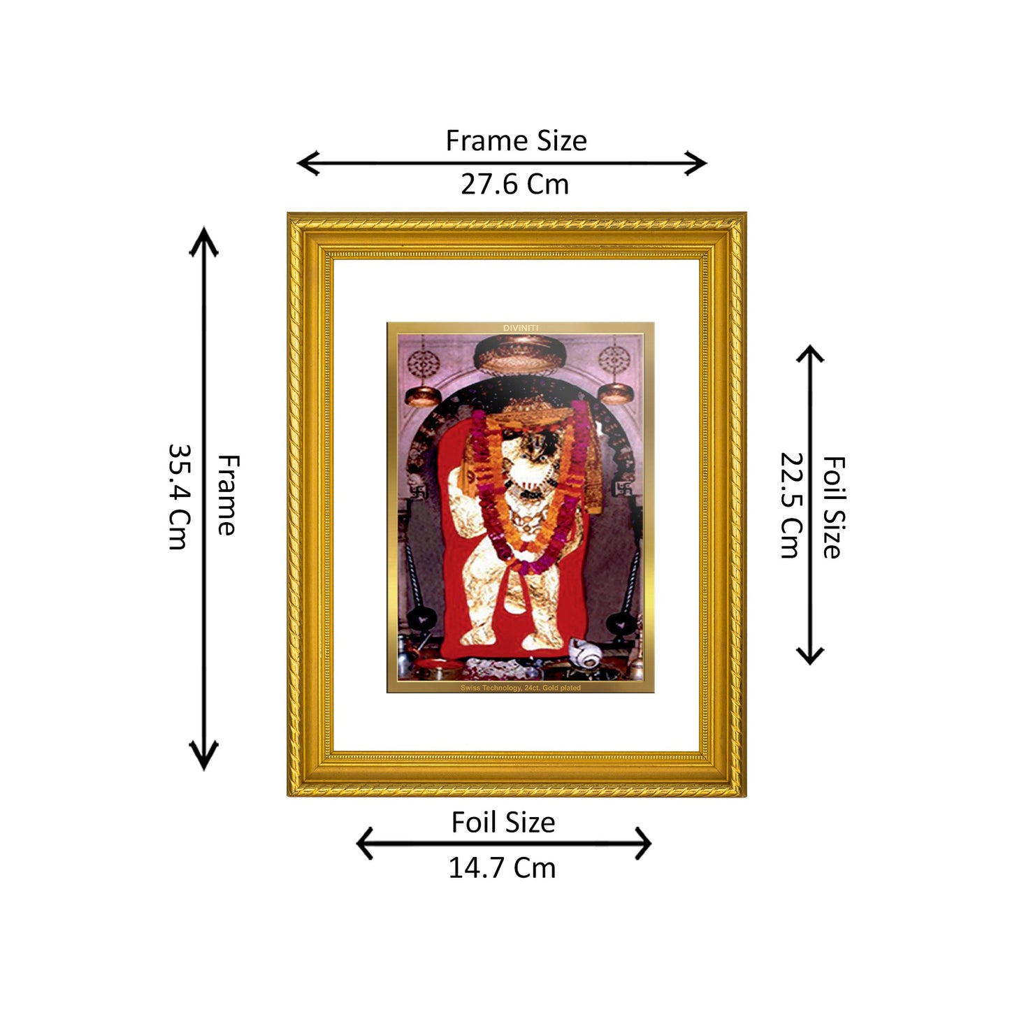 DIVINITI 24K Gold Plated Mahendipur Balaji Wall Photo Frame for Home Decor, Wall Hanging, Table Top, Puja Room & Gift DG056S3 (27.6X35.4 CM)