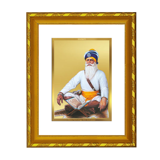 DIVINITI 24K Gold Plated Foil Baba Deep Singh Ji's Photo Frame Idol for Wall Hanging, Workshop, Table Top, Home Decor, Luxury Gift|DG103 Size 2 (22.6x18.4 CM)
