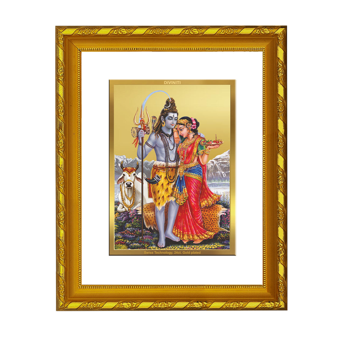 DIVINITI 24K Gold Plated Foil Lord Shiv Parivar Photo Frame for Home & Office Decor, Wall Hanging, Workshop, Table Top, Gift|DG103 Size 2 (22.6x18.4 CM)