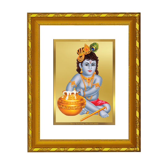 DIVINITI 24K Gold Plated Foil Bal Gopal Photo Frame Idol for Puja Room, Home Wall Decor, Workshop, Table Top, Premium Gift|DG103 Size 2 (22.6x18.4 CM)