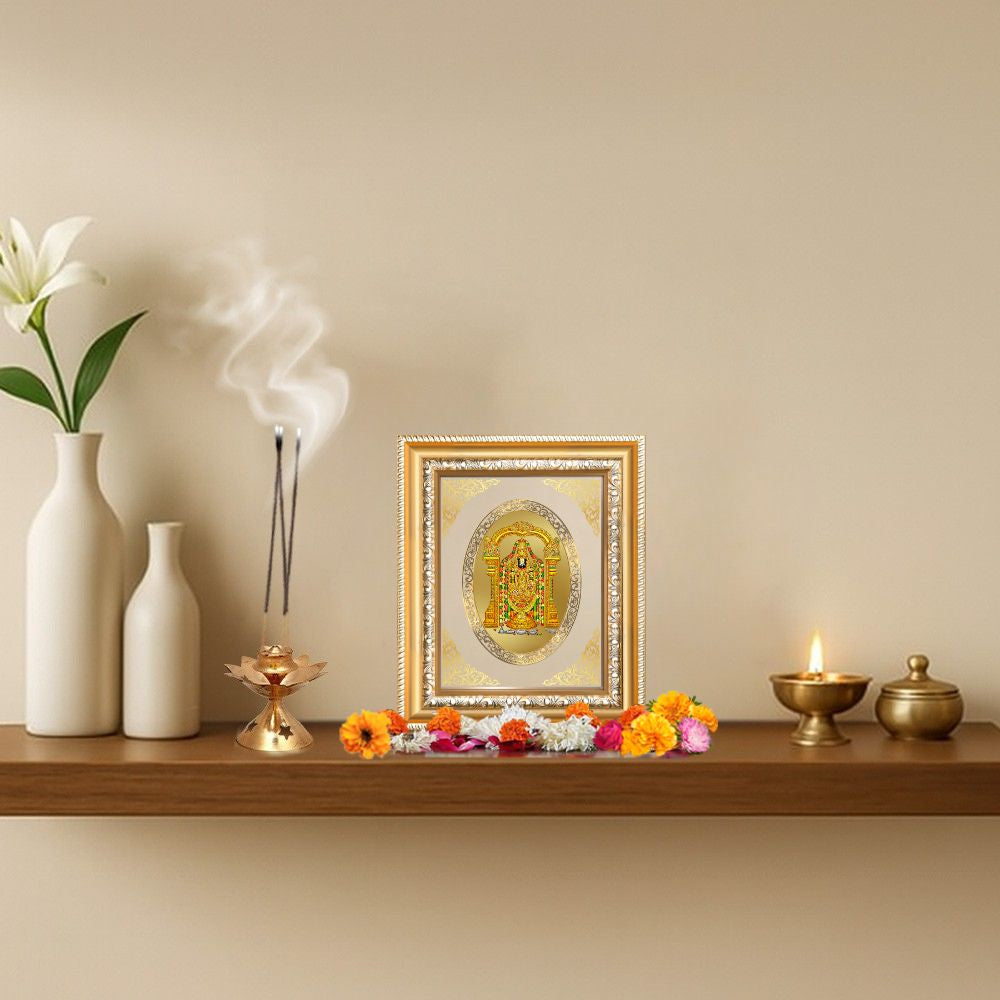 Tirupati Balaji (Lord Venkateswara) Divine Sacred Prosperity & Blessings Royal Tabletop Frame in 24K Gold Plated Foil
