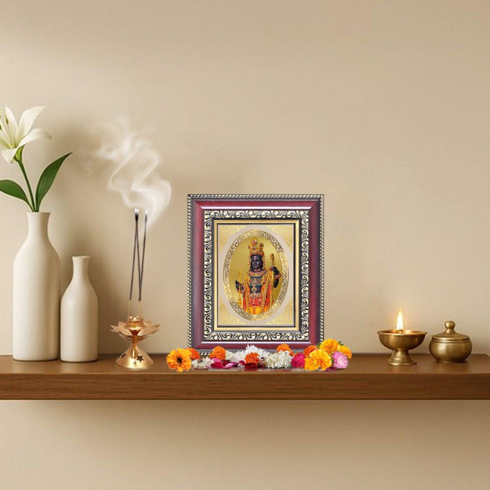 Ram Lalla with Temple Arch Divine Ayodhya Sacred Child Form Royal Tabletop Frame in 24K Gold Plated Foil