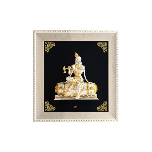 Exquisite 999 Silver & 24K Gold-Plated Lord Krishna 3D Relief Wall Art | Elegantly Encased in a European Frame | Perfect for Home Temples, Décor & Luxurious Gifting