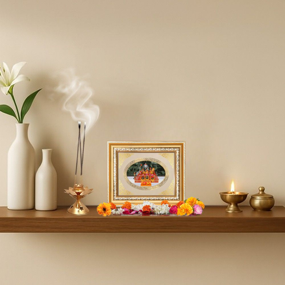 Mata Ka Darbar Divine Vaishno Devi Sacred Shakti & Blessings Royal Tabletop Frame in 24K Gold Plated Foil