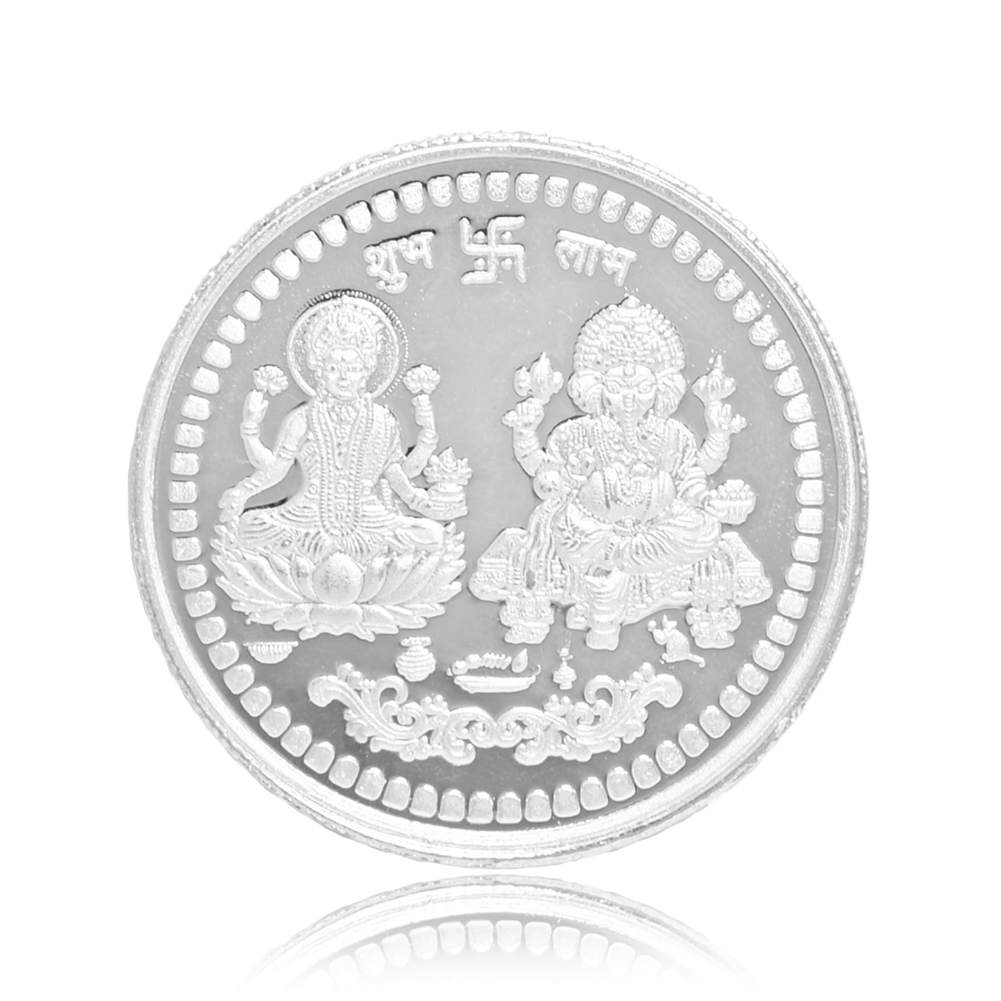 Pure Silver Coin with Laxmi Ganesh & Swastik A Divine Symbol of Wealth and Good Fortune for Home & Office Décor, Puja Room Diwali Gift (20g)