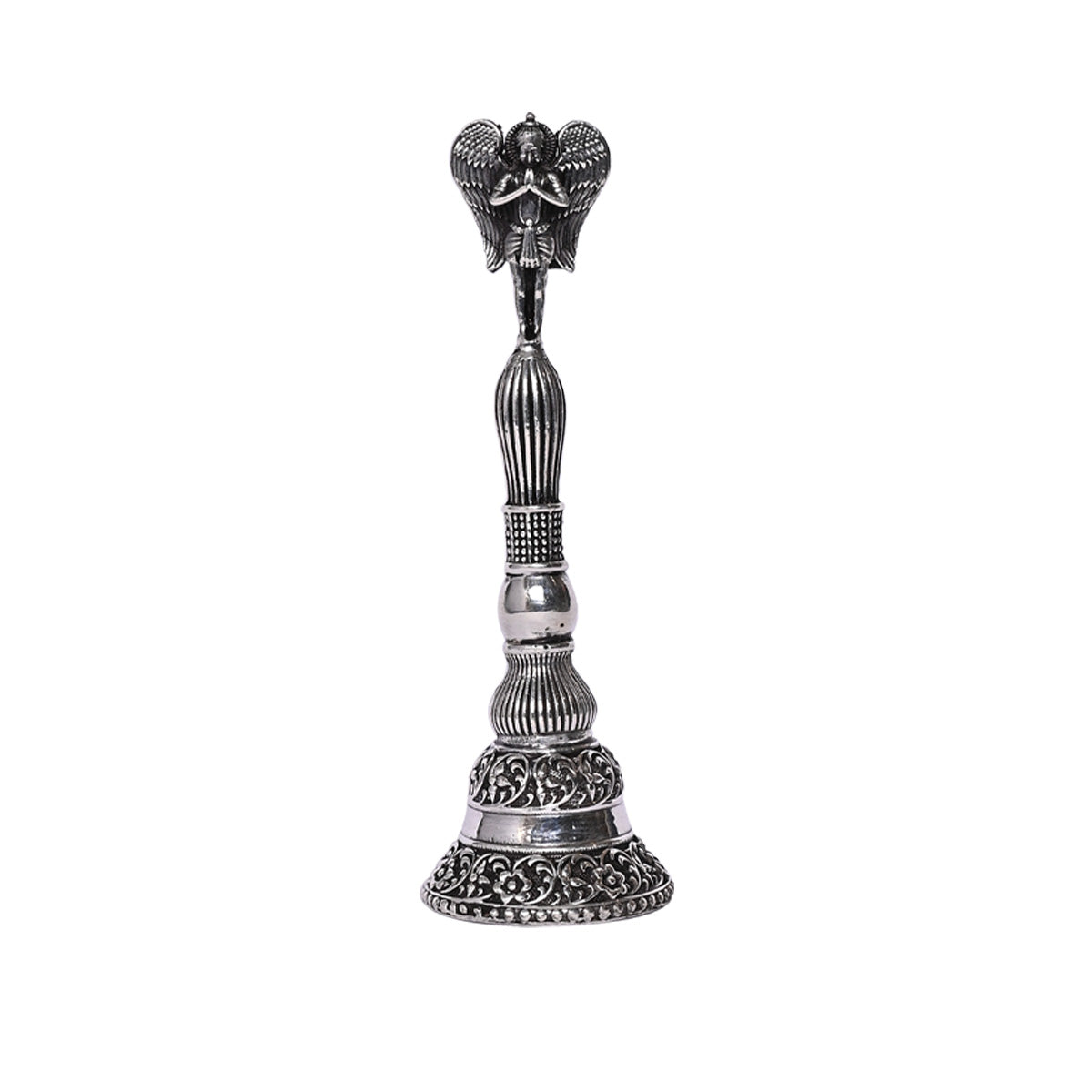 Pure Silver Mandir Puja Bell Handcrafted Temple Bells, Sacred Ritual Decor, Vintage Spiritual Art (3x11,77g)