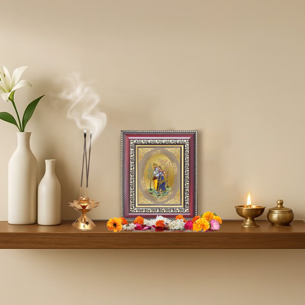 Radha Krishna Divine Eternal Love Sacred Spiritual Royal Tabletop Frame in 24K Gold Plated Foil