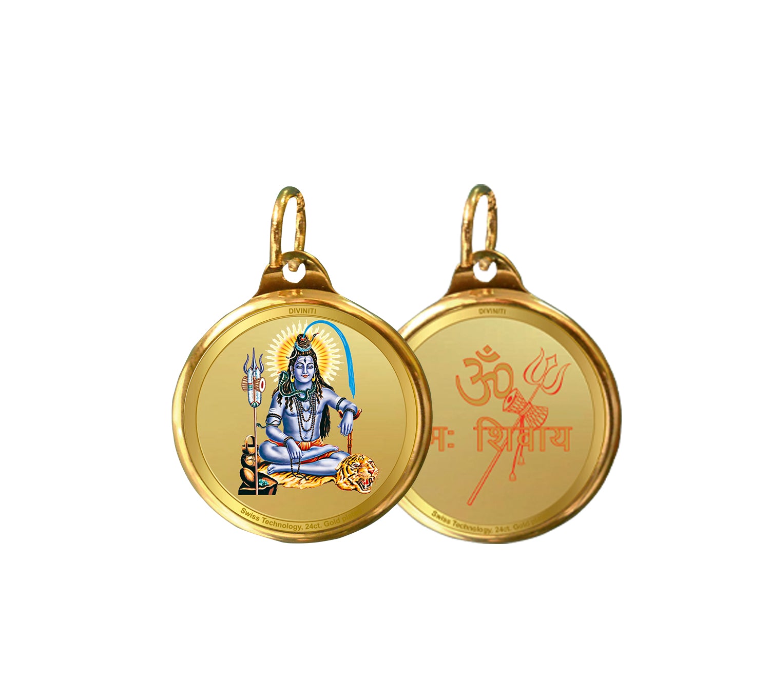 Diviniti 24K Gold Plated Lord Shiva Om 22MM Double Sided Pendant For Men, Women Kids